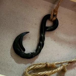 Hand forged hook necklace on twine adjustable rope